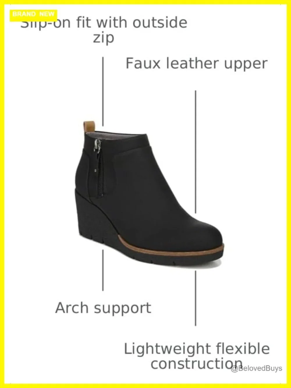 Faux Leather Ankle Bootie with Wedge Heel - Slip On with Zip